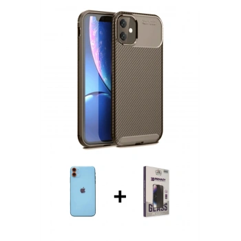 MARSİLYAN™- iPhone 11 Kılıf Eksen Form Prime - Siyah Bilvis Hayalet Cam Ekran Koruyucu + Neon Fosforlu Kamera Lens - TU