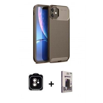 MARSİLYAN™- iPhone 11 Kılıf Eksen Form Prime - Siyah Bilvis Hayalet Cam Ekran Koruyucu + PVD Metal Kamera Lens - TU