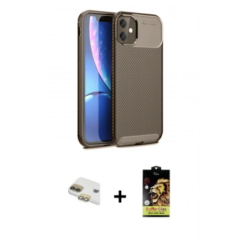 MARSİLYAN™- iPhone 11 Kılıf Eksen Form Prime - Siyah Buffer Cam Ekran Koruyucu + Pers Alüminyum Kamera Lens - GD