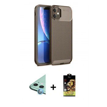 MARSİLYAN™- iPhone 11 Kılıf Eksen Form Prime - Siyah Buffer Cam Ekran Koruyucu + Raze Metal Kamera Lens - MI