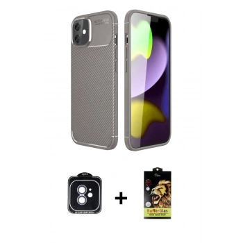 MARSİLYAN™- iPhone 11 Kılıf Eksen Form Prime - Siyah Buffer Cam Ekran Koruyucu + PVD Metal Kamera Lens - MI
