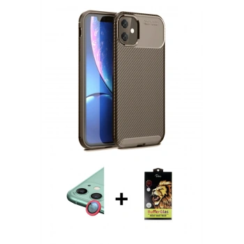MARSİLYAN™- iPhone 11 Kılıf Eksen Form Prime - Siyah Buffer Cam Ekran Koruyucu + Raze Metal Kamera Lens - KI