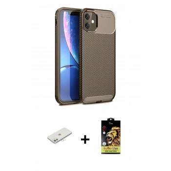 MARSİLYAN™- iPhone 11 Kılıf Eksen Form Prime - Siyah Buffer Cam Ekran Koruyucu + Renkli Kamera Lens Koruma Cam - SI