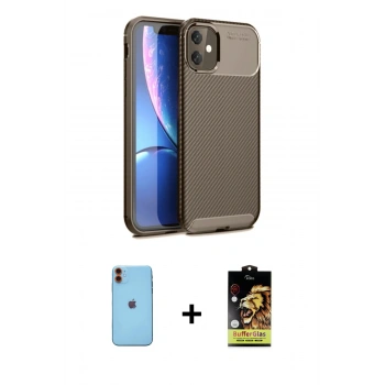 MARSİLYAN™- iPhone 11 Kılıf Eksen Form Prime - Siyah Buffer Cam Ekran Koruyucu + Neon Fosforlu Kamera Lens - TU