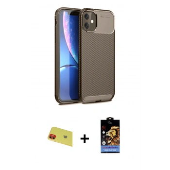 MARSİLYAN™- iPhone 11 Kılıf Eksen Form Prime - Siyah Buffer Hayalet Cam Ekran Koruyucu + Rainbow Kamera Lens Koruma Cam - KI