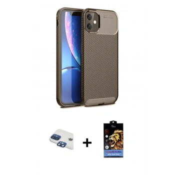 MARSİLYAN™- iPhone 11 Kılıf Eksen Form Prime - Siyah Buffer Hayalet Cam Ekran Koruyucu + Pers Alüminyum Kamera Lens - LT