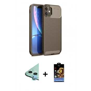 MARSİLYAN™- iPhone 11 Kılıf Eksen Form Prime - Siyah Buffer Hayalet Cam Ekran Koruyucu + Raze Metal Kamera Lens - MI
