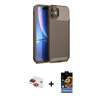 MARSİLYAN™- iPhone 11 Kılıf Eksen Form Prime - Siyah Buffer Hayalet Cam Ekran Koruyucu + Pers Alüminyum Kamera Lens - KI