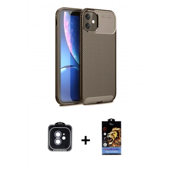 MARSİLYAN™- iPhone 11 Kılıf Eksen Form Prime - Siyah Buffer Hayalet Cam Ekran Koruyucu + PVD Metal Kamera Lens - MI