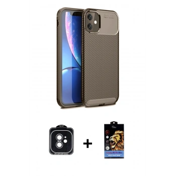 MARSİLYAN™- iPhone 11 Kılıf Eksen Form Prime - Siyah Buffer Hayalet Cam Ekran Koruyucu + PVD Metal Kamera Lens - SH
