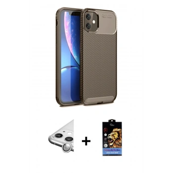 MARSİLYAN™- iPhone 11 Kılıf Eksen Form Prime - Siyah Buffer Hayalet Cam Ekran Koruyucu + Raze Metal Kamera Lens - GS