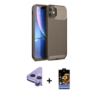 MARSİLYAN™- iPhone 11 Kılıf Eksen Form Prime - Siyah Buffer Hayalet Cam Ekran Koruyucu + Raze Metal Kamera Lens - MR