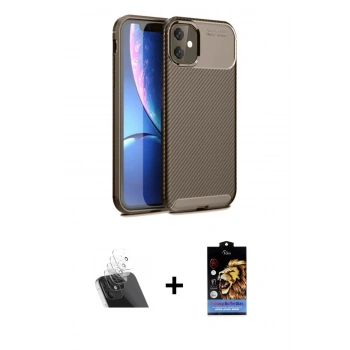 MARSİLYAN™- iPhone 11 Kılıf Eksen Form Prime - Siyah Buffer Hayalet Cam Ekran Koruyucu + Kamera Lens Koruma Cam - SF
