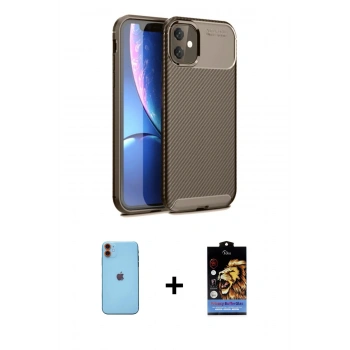 MARSİLYAN™- iPhone 11 Kılıf Eksen Form Prime - Siyah Buffer Hayalet Cam Ekran Koruyucu + Neon Fosforlu Kamera Lens - TU