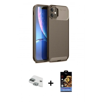 MARSİLYAN™- iPhone 11 Kılıf Eksen Form Prime - Siyah Buffer Hayalet Cam Ekran Koruyucu + Pers Alüminyum Kamera Lens - YL