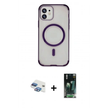MARSİLYAN™- iPhone 11 Kılıf Eksen Klasik Koleksiyonu - Şeffaf 360 Full Body Arka Koruyucu + Pers Alüminyum Kamera Lens - GI