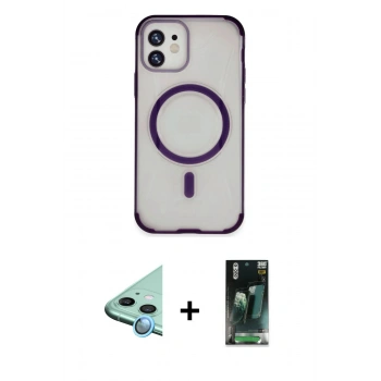 MARSİLYAN™- iPhone 11 Kılıf Eksen Klasik Koleksiyonu - Şeffaf 360 Full Body Arka Koruyucu + Raze Metal Kamera Lens - MI