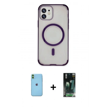 MARSİLYAN™- iPhone 11 Kılıf Eksen Klasik Koleksiyonu - Şeffaf 360 Full Body Arka Koruyucu + Neon Fosforlu Kamera Lens - YL