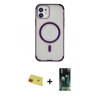 MARSİLYAN™- iPhone 11 Kılıf Eksen Klasik Koleksiyonu - Şeffaf 360 Full Body Arka Koruyucu + Rainbow Kamera Lens Koruma Cam - KI