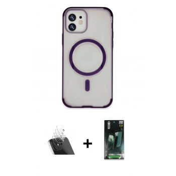 MARSİLYAN™- iPhone 11 Kılıf Eksen Klasik Koleksiyonu - Şeffaf 360 Full Body Arka Koruyucu + Kamera Lens Koruma Cam - SF