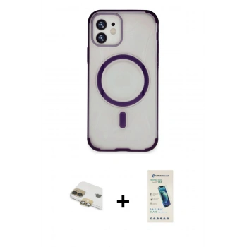 MARSİLYAN™- iPhone 11 Kılıf Eksen Klasik Koleksiyonu - Şeffaf Pasifik Cam Ekran Koruyucu + Pers Alüminyum Kamera Lens - GD