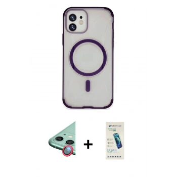 MARSİLYAN™- iPhone 11 Kılıf Eksen Klasik Koleksiyonu - Şeffaf Pasifik Cam Ekran Koruyucu + Raze Metal Kamera Lens - KI
