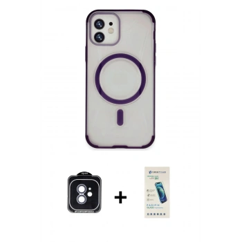 MARSİLYAN™- iPhone 11 Kılıf Eksen Klasik Koleksiyonu - Şeffaf Pasifik Cam Ekran Koruyucu + PVD Metal Kamera Lens - MI