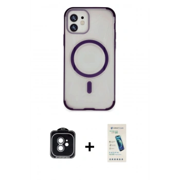 MARSİLYAN™- iPhone 11 Kılıf Eksen Klasik Koleksiyonu - Şeffaf Pasifik Cam Ekran Koruyucu + PVD Metal Kamera Lens - YL