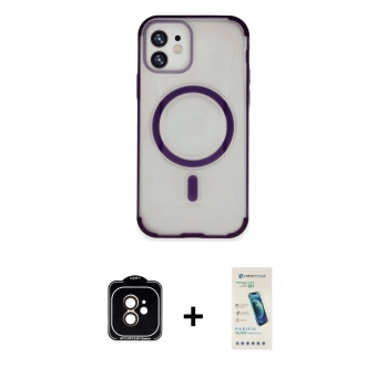 MARSİLYAN™- iPhone 11 Kılıf Eksen Klasik Koleksiyonu - Şeffaf Pasifik Cam Ekran Koruyucu + PVD Metal Kamera Lens - TU