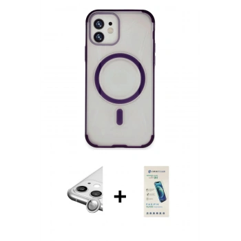 MARSİLYAN™- iPhone 11 Kılıf Eksen Klasik Koleksiyonu - Şeffaf Pasifik Cam Ekran Koruyucu + Raze Metal Kamera Lens - GS