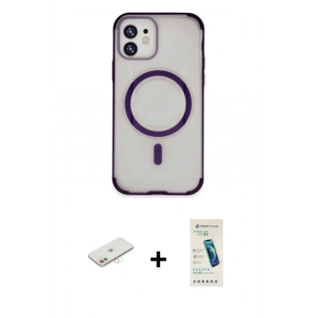 MARSİLYAN™- iPhone 11 Kılıf Eksen Klasik Koleksiyonu - Şeffaf Pasifik Cam Ekran Koruyucu + Renkli Kamera Lens Koruma Cam - YL