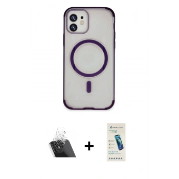 MARSİLYAN™- iPhone 11 Kılıf Eksen Klasik Koleksiyonu - Şeffaf Pasifik Cam Ekran Koruyucu + Kamera Lens Koruma Cam - SF