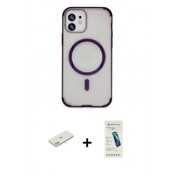 MARSİLYAN™- iPhone 11 Kılıf Eksen Klasik Koleksiyonu - Şeffaf Pasifik Cam Ekran Koruyucu + Renkli Kamera Lens Koruma Cam - TU
