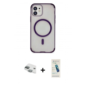 MARSİLYAN™- iPhone 11 Kılıf Eksen Klasik Koleksiyonu - Şeffaf Pasifik Cam Ekran Koruyucu + Pers Alüminyum Kamera Lens - YL