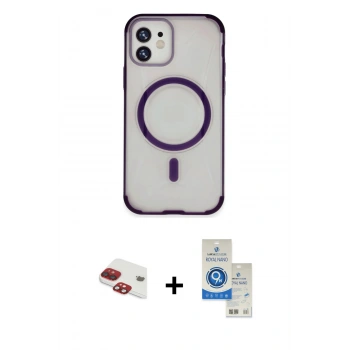 MARSİLYAN™- iPhone 11 Kılıf Eksen Klasik Koleksiyonu - Şeffaf Royal Nano Ekran Koruyucu + Pers Alüminyum Kamera Lens - KI