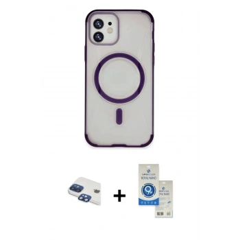 MARSİLYAN™- iPhone 11 Kılıf Eksen Klasik Koleksiyonu - Şeffaf Royal Nano Ekran Koruyucu + Pers Alüminyum Kamera Lens - LT