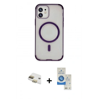 MARSİLYAN™- iPhone 11 Kılıf Eksen Klasik Koleksiyonu - Şeffaf Royal Nano Ekran Koruyucu + Pers Alüminyum Kamera Lens - GD
