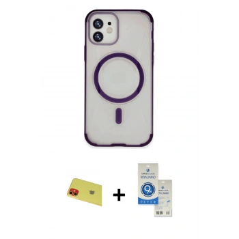 MARSİLYAN™- iPhone 11 Kılıf Eksen Klasik Koleksiyonu - Şeffaf Royal Nano Ekran Koruyucu + Rainbow Kamera Lens Koruma Cam - KI