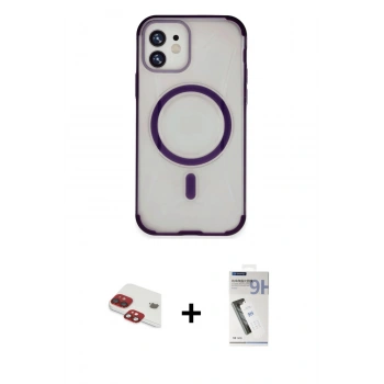 MARSİLYAN™- iPhone 11 Kılıf Eksen Klasik Koleksiyonu - Şeffaf Uv Polymer Nano Ekran Koruyucu + Pers Alüminyum Kamera Lens - KI