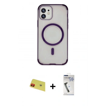 MARSİLYAN™- iPhone 11 Kılıf Eksen Klasik Koleksiyonu - Şeffaf Uv Polymer Nano Ekran Koruyucu + Rainbow Kamera Lens Koruma Cam - KI