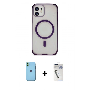 MARSİLYAN™- iPhone 11 Kılıf Eksen Klasik Koleksiyonu - Şeffaf Uv Polymer Nano Ekran Koruyucu + Neon Fosforlu Kamera Lens - YL