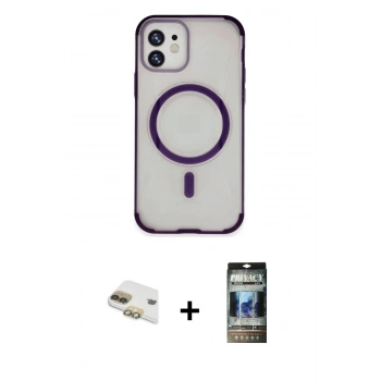 MARSİLYAN™- iPhone 11 Kılıf Eksen Klasik Koleksiyonu - Siyah 34D Hayalet Izgaralı Cam + Pers Alüminyum Kamera Lens - GD