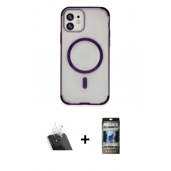 MARSİLYAN™- iPhone 11 Kılıf Eksen Klasik Koleksiyonu - Siyah 34D Hayalet Izgaralı Cam + Kamera Lens Koruma Cam - SF
