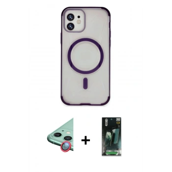 MARSİLYAN™- iPhone 11 Kılıf Eksen Klasik Koleksiyonu - Siyah 360 Mat Full Body Arka Koruyucu + Raze Metal Kamera Lens - KI