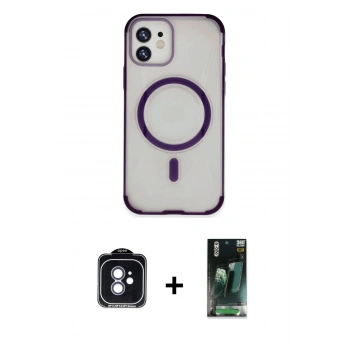 MARSİLYAN™- iPhone 11 Kılıf Eksen Klasik Koleksiyonu - Siyah 360 Mat Full Body Arka Koruyucu + PVD Metal Kamera Lens - MI