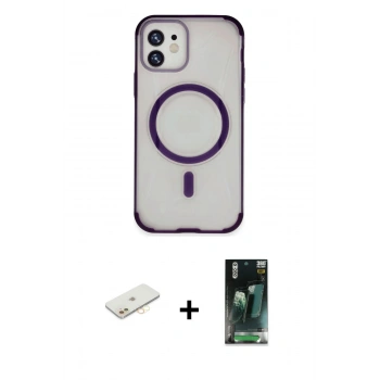 MARSİLYAN™- iPhone 11 Kılıf Eksen Klasik Koleksiyonu - Siyah 360 Mat Full Body Arka Koruyucu + Renkli Kamera Lens Koruma Cam - SI