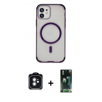 MARSİLYAN™- iPhone 11 Kılıf Eksen Klasik Koleksiyonu - Siyah 360 Mat Full Body Arka Koruyucu + PVD Metal Kamera Lens - SH