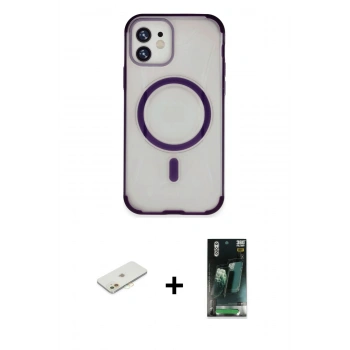 MARSİLYAN™- iPhone 11 Kılıf Eksen Klasik Koleksiyonu - Siyah 360 Mat Full Body Arka Koruyucu + Renkli Kamera Lens Koruma Cam - TU