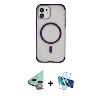 MARSİLYAN™- iPhone 11 Kılıf Eksen Klasik Koleksiyonu - Siyah 3D Antistatik Cam Ekran Koruyucu + Raze Metal Kamera Lens - KI