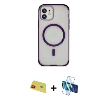 MARSİLYAN™- iPhone 11 Kılıf Eksen Klasik Koleksiyonu - Siyah 3D Antistatik Cam Ekran Koruyucu + Rainbow Kamera Lens Koruma Cam - KI